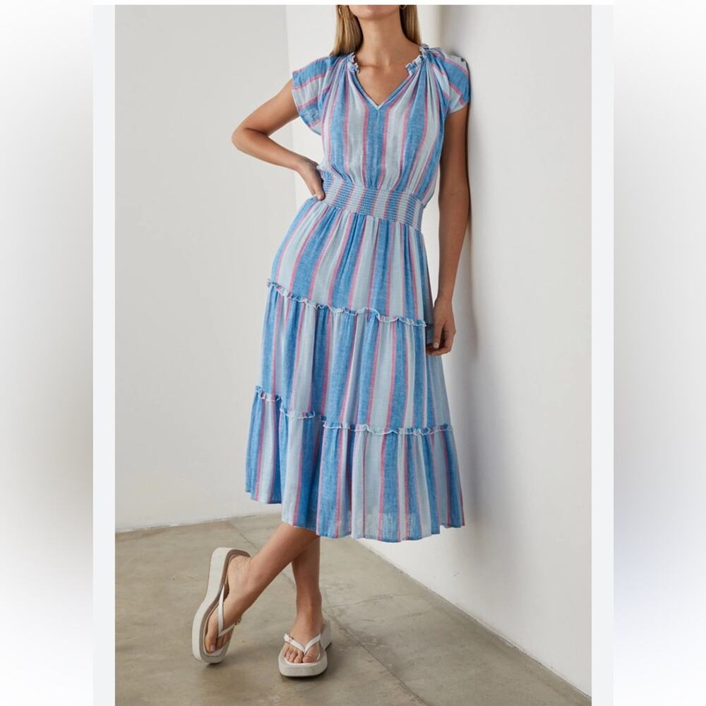 Rails Amellia Tiered Midi Dress Kona Stripe Blue Summer Vacation Greece Europe
